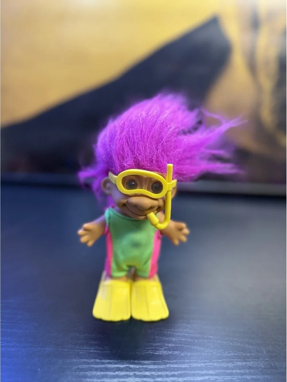 Vintage Russ Troll Doll Scuba Diver Purple Hair Snorkel Fins 5in #18414